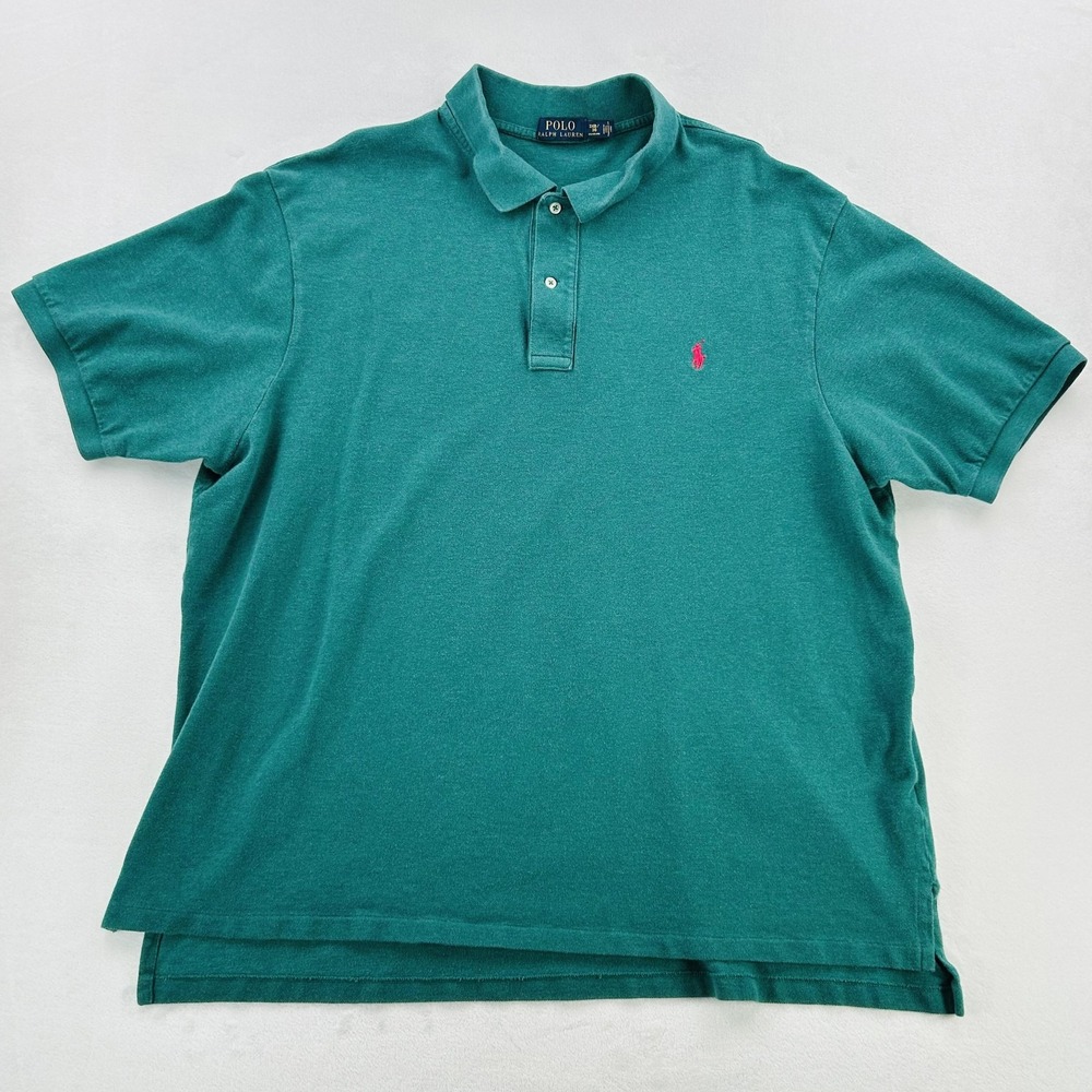 Polo Ralph Lauren Polo Shirt Mens 3XB Green Pink Pony Big & Tall Cotton Classic